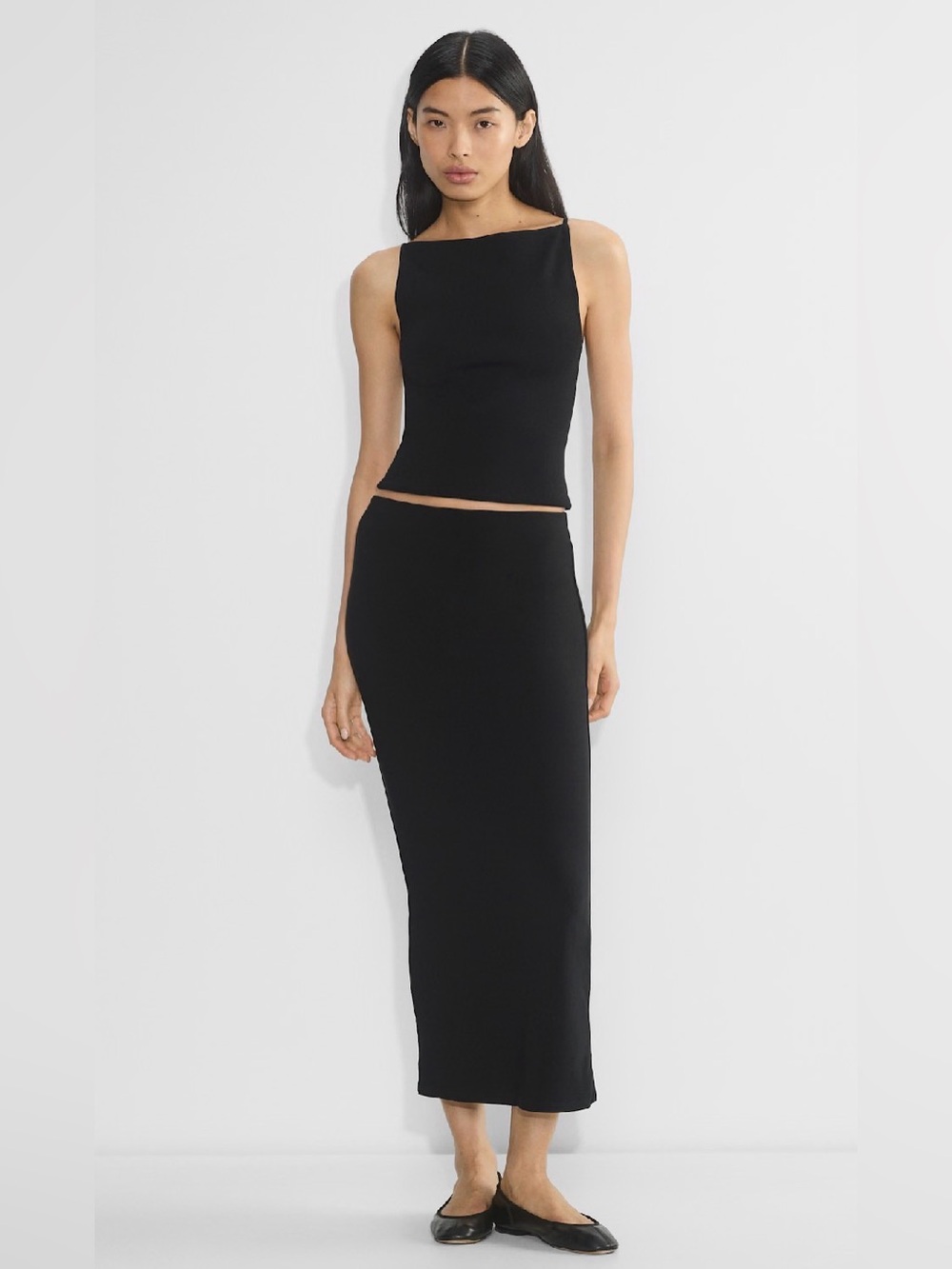 Aritzia Black Stretch Ribbed Midi Skirt